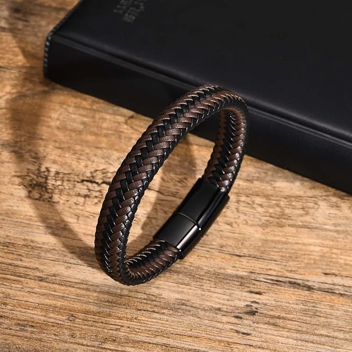 VNOX Men's Inspirational Mantra Engarved Handmade Braided Leather Adjustable Cuff Bangle Bracelet Encouragement Motivational Gift for Men