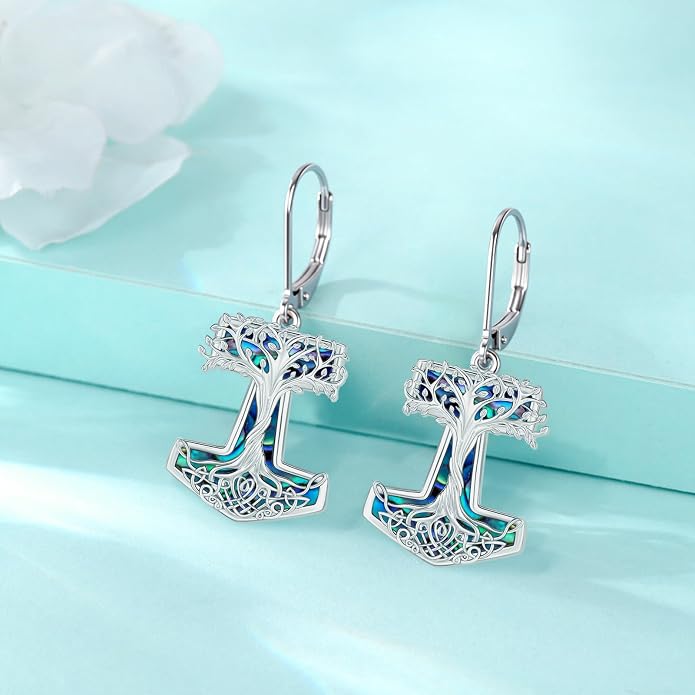 Eusense Sterling Silver Dangle Earrings for Women Tree of Life Animals Moonstone Turquoise Leverback Earrings Jewelry Gifts