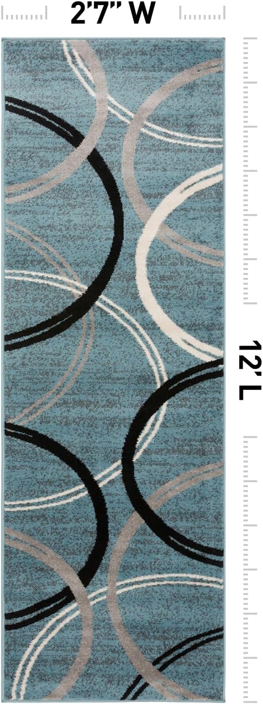 Rugshop Wavy Circles Modern Non-Shedding Runner Rug Blue 2'7" x 12'