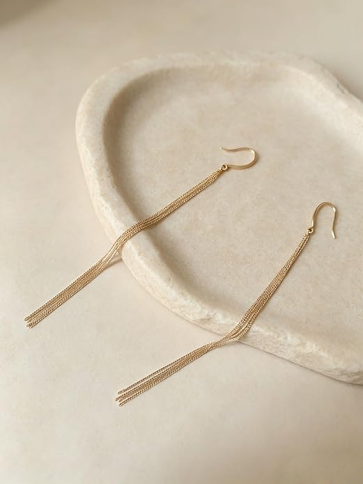 Long Chain Dangle Earrings Dainty Tassel Drop Linear Earrings Hypoallergenic Jewelry