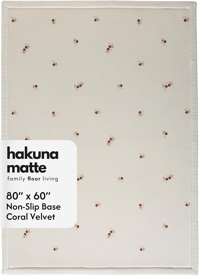 Hakuna Matte CloudSoft Baby Play Mat for Floor 60" x 80" Flowers | Coral Velvet high-density foam Rug for Crawling & Cozy Play – Non-Slip, Water-Resistant, Easy-Care Tummy Time Mat