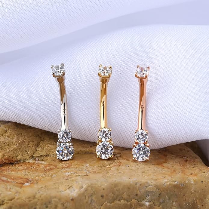 OUFER 14K Solid Gold Belly Navel Button Ring Clear 5A Cubic Zirconia Design Belly Rings Piercing Jewelry