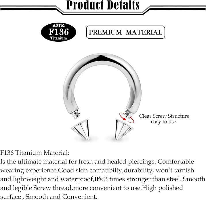 20G-2G ASTM F136 Titanium Septum Rings Nose Ring Hoops Circular Barbell Helix Snug Tragus Rook Daith Cartilage Earring Sneke Bites Lip Ring Hoop Smiley Piercing Jewelry for Women Men 6mm-19mm