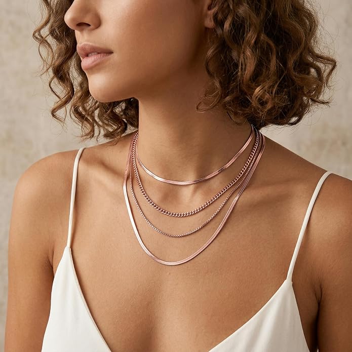 WomenGifts 14K Gold Silver Plated Herringbone Necklace for Women, Dainty Snake Chain Choker, Trendy Simple Long Layered Jewelry Non Tarnish, 3/4/5/8mm,14,16,18,20,22,24,26 Inch Thin & Chunky Options