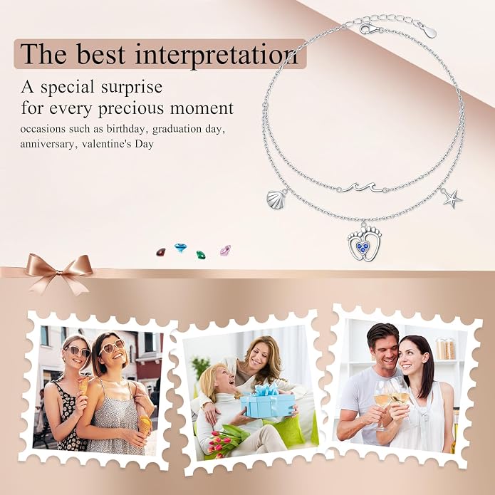 S925 Sterling Silver Anklets Adjustable Beach Foot Ankle Bracelet Jewelry Gifts For Women Girls