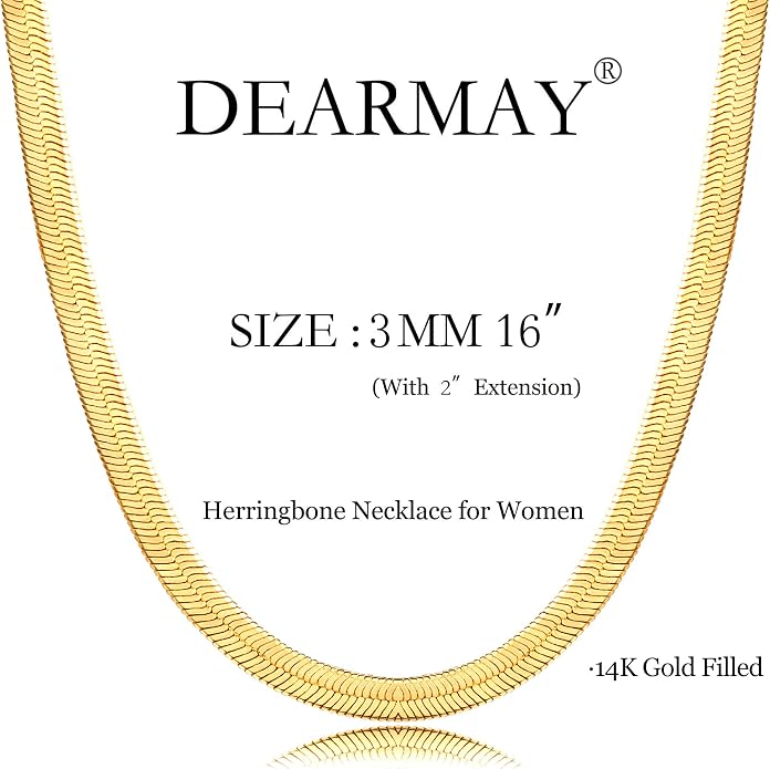DEARMAY 14K Gold Plated Herringbone Necklaces for Women, Dainty Gold Snake Choker Chain Non Tarnish Trendy Simple Thin & Chunky Options Neckalce 1.5/3/5/6/8mm Chain Jewelry for Gifts
