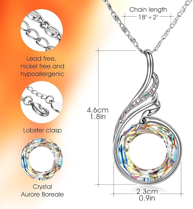 Kate Lynn "Rise From the Ashes Phoenix Necklace Made with Crystals from Austria, 18"+2" Necklace, Packaged with Jewelry Box, Birthday Gift for Women, Symbol of Luck and Renewal