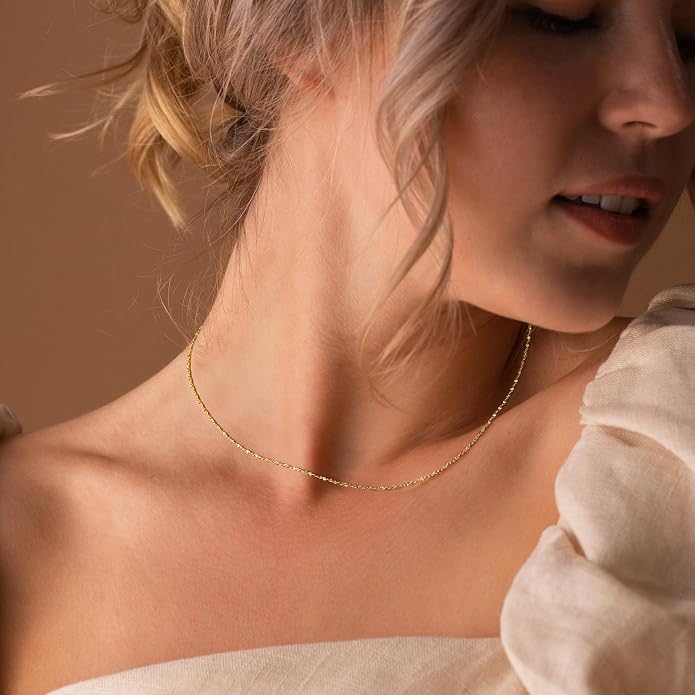 BAYLAY Gold Chain Necklace for Women - 18K Gold Plated Necklace Chain Dainty Gold Necklace for Women Gold Chain Gold Necklace Gold Jewelry Gifts Size 16/18/20/22/24/26 Inch