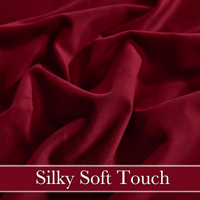 RYB HOME Ruby Red Velvet Curtains for Bedroom Living Room, Thermal Insulated Privacy UV Heat Blocking Luxurious Soft Rod Pocket Back Tab Drapes for Nursery, 62" W x 90" L, 2 Panels