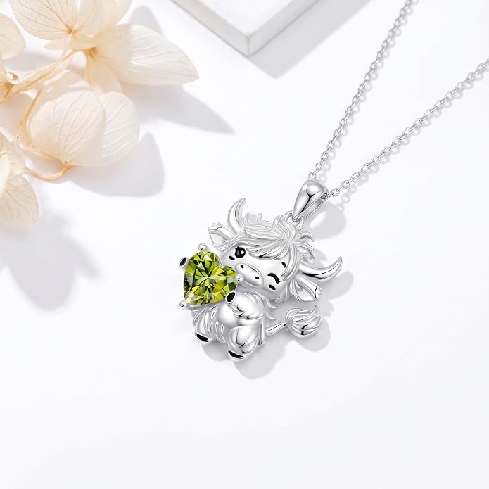 PELOVNY Teddy Bear Necklace for Women 925 Sterling Silver Bear/Highland Cow/Fox/Cat/Axolotl Birthstone Necklace Christmas Birthday Jewelry Gifts for Mom Daughter Wife Sister