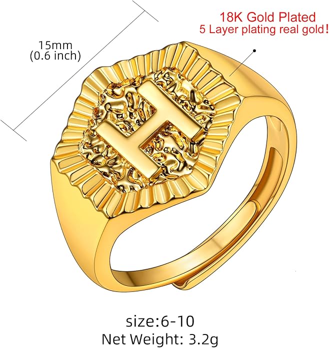 KeyStyle Bold Initial Letter Rings Adjustable, GoldChic Jewelry Women Gold Statement Ring Personalized Engraved Women’s Open Signet Ring for Party (Gold, White Gold, Black)