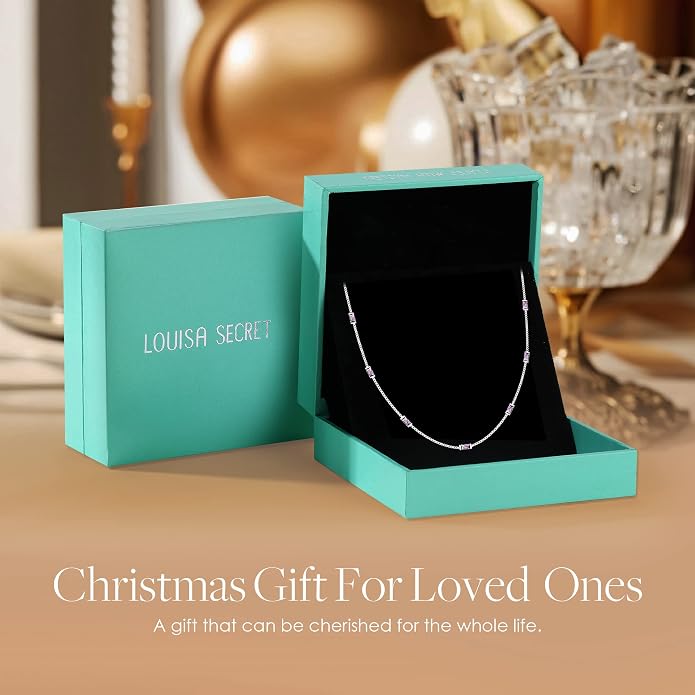 LOUISA SECRET Birthstone Necklaces for Women, 14K Gold Plated Dainty Simple Necklace, 925 Sterling Silver Birthday Anniversary Jewelry Gift for Women Mom Mother