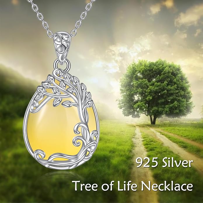 YAFEINI 925 Sterling Silver Moonstone Necklace Filigree Teardrop Pendant Necklace Jewelry for Women Girls