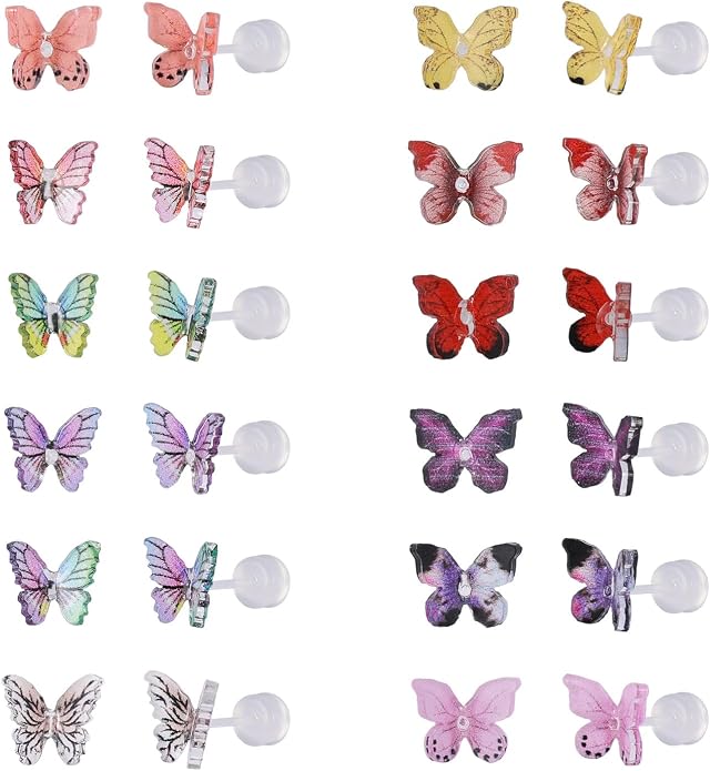 Plastic Post Stud Hoop Earrings for Sensitive Ears Multicolor Butterfly Flower Stud Earrings Set for Women