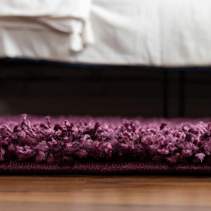 Unique Loom Solid Shag Collection Area Rug (5' 1" x 8' Oval, Eggplant Purple)
