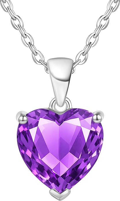 ADITA GOLD Bithstone Heart Necklace for Women with 925 Sterling Silver Chain, Simulated Birthstone Pendant, Jewelry
