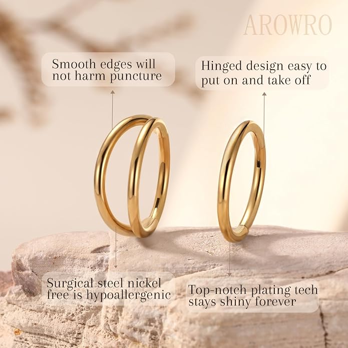 AROWRO Conch Piercing Jewelry Septum Jewelry Nose Rings Hoops 20G 18G 16G 316L Surgical Steel Hinged Segment Ring Hoop Helix Daith Rook Tragus Cartilage Piercing Jewelry