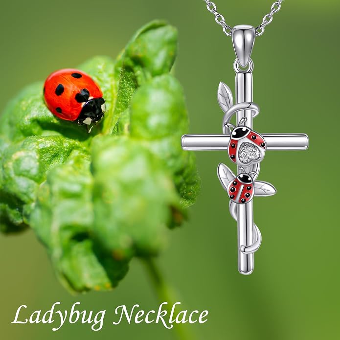 Flower Cross Necklace 925 Sterling Silver Carnation/Rose/Lily/Daisy Cross Necklace Birth Flower Jewelry for Women