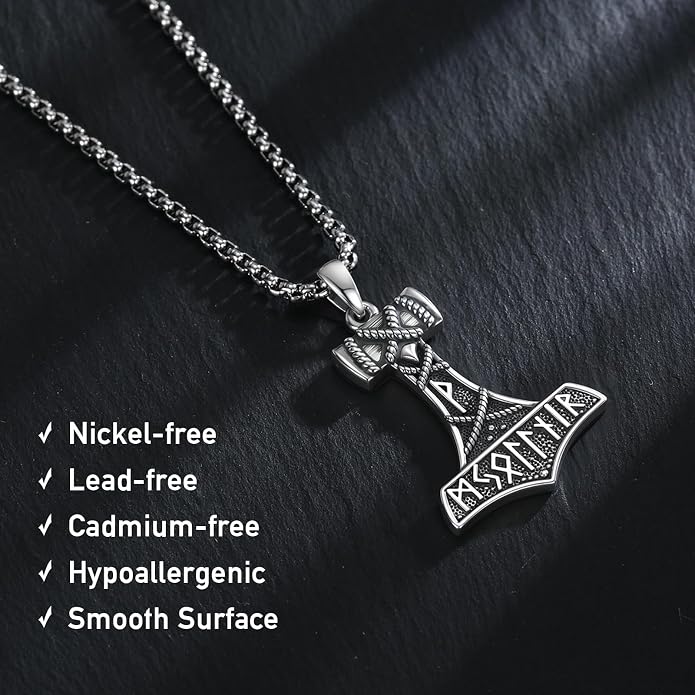 Viking Necklace for Men 925 Sterling Silver Norse Mythology Talisman Jewelry Gifts with 22"+2" Rolo Chain