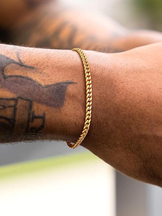 U7 Link Bracelets for Men, Cuban Link/Rope/Watch Band Solid Bracelet, Silver Black Gold Color Wrist Bracelet 3/6/9/12/15mm Width, 6.5/7.5/8.3 Inch Length, Hand Chain Jewelry for Mens Women