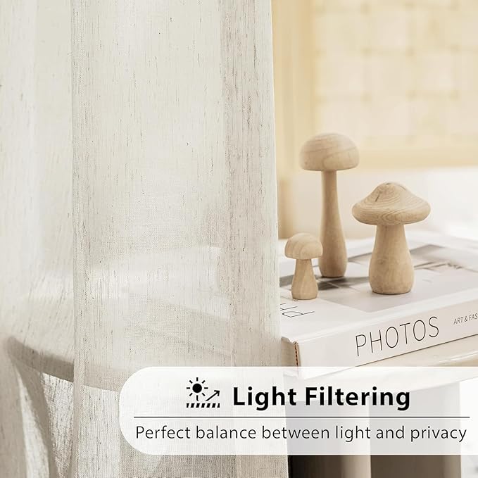 FMFUNCTEX Linen Sheer Pinch Pleated Curtains for Living Room, Linen Flax Beige 108 Inches Long Sheer Curtain See Through Panels for Bedroom, Natural Window Drapes for Farmhouse, Rod Pocket 2 Panels | Natural Semi Sheer Window Drapes with Pinch Pleated ...