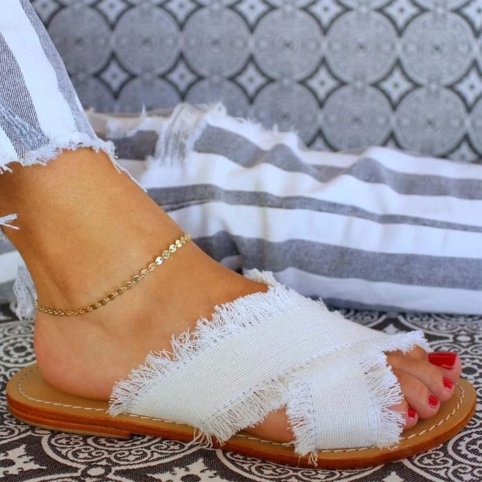 Dainty Gold Disc Chain Anklet for Women, 14K Gold Plated Sequin Foot Bracelet, 8.3"+2" Adjustable Delicate Flat Disc Link Ankle Bracelet, Minimalist Summer Beach Jewelry Gift for Her