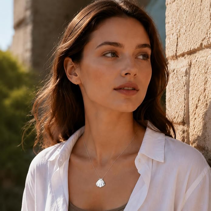 Starfish/Seashell Necklace for Women, 925 Solid Sterling Silver / 14k Gold Plated Sea Life Jewelry with 5A Cubic Zirconia Shell Necklace, Trending Summer Holiday Jewelry Gift for Her