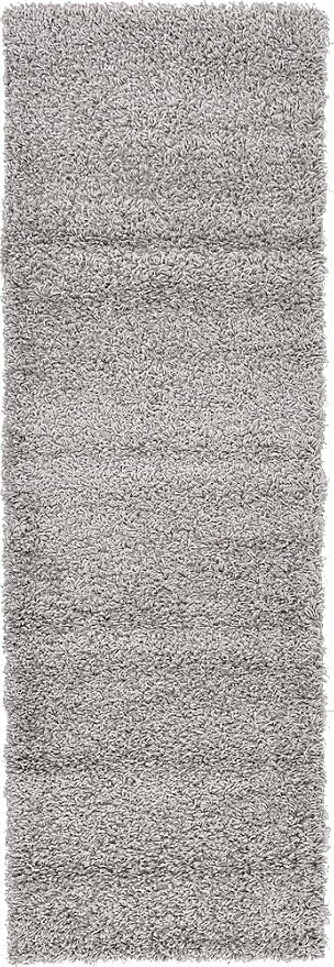 Unique Loom Solid Shag Collection Area Rug (2' x 6' 5" Runner, Cloud Gray) | Modern Solid rug, stain and water resistant, doesn't shed, easy to clean, kid and pet friendly. Ideal for the bathroom.