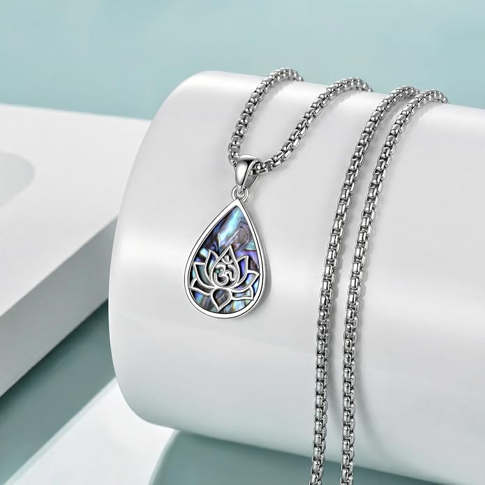 ONEFINITY Lotus Necklace 925 Sterling Silver Moonstone Pendant Necklace Yoga Lotus Jewelry for Women