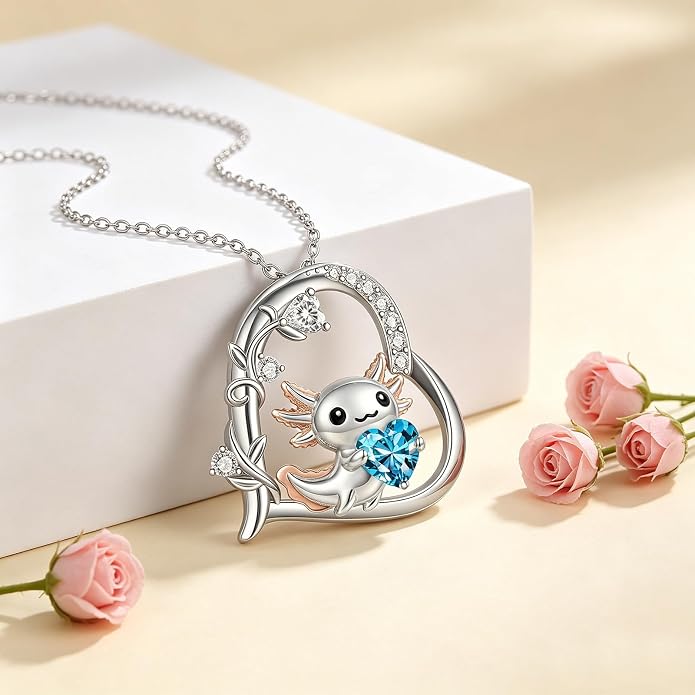 PELOVNY Teddy Bear Necklace for Women 925 Sterling Silver Bear/Highland Cow/Fox/Cat/Axolotl Birthstone Necklace Christmas Birthday Jewelry Gifts for Mom Daughter Wife Sister
