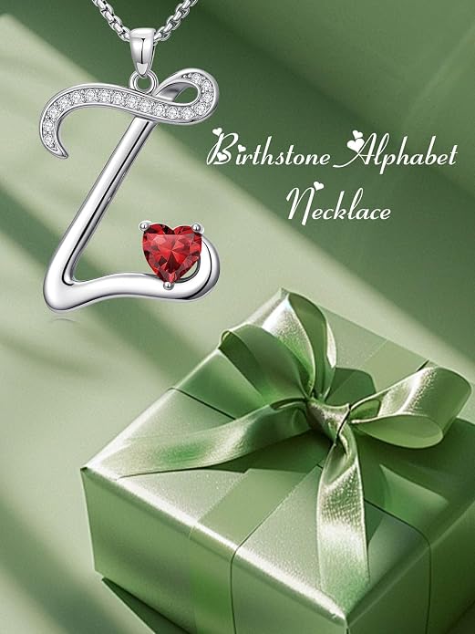 Birthday Gifts for Women Alphabet A to Z Initial Birthstone Pendant Necklaces for Women - 18k White Gold Plated Personalized Name Jewelry Anniversary Graduation Gifts for Wife Her Daughter Girlfriend(with Gift Box)