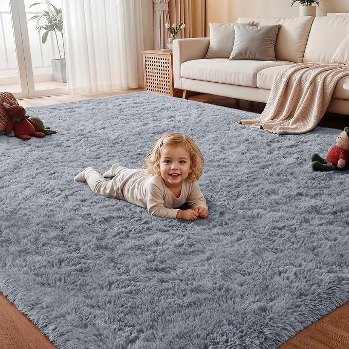 Area Rug for Living Room Bedroom: 5x7 Soft Fluffy Shag Rugs Upgrade Non-Slip High Pile Carpet Large Fuzzy Plush Indoor Floor Shaggy Carpets for Nursery Kid Playroom Office Dorms Home Decor Light Gray