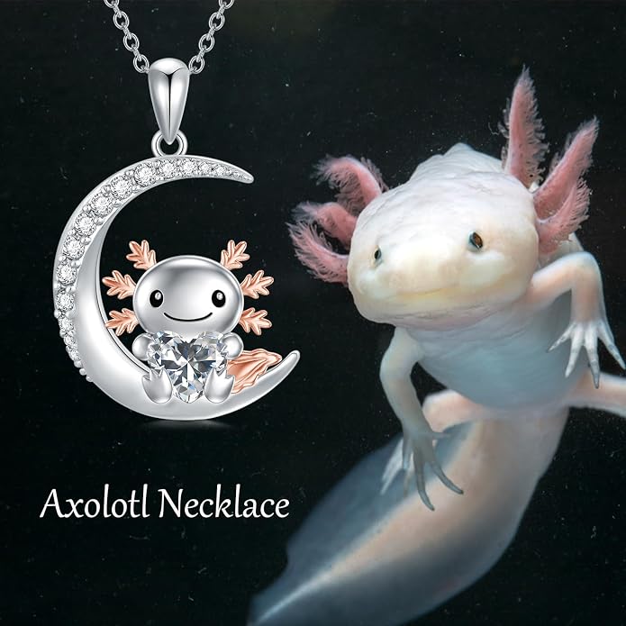 PROESS Animal Birthstone Necklace 925 Sterling Silver Otter/Axolotl/Hippo/Elephant/Dachshund/Monkey/Red Panda Pendant Necklace Animal Birthstone Jewelry Gifts for Women