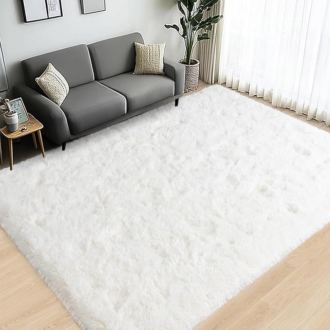 Large Area Rugs for Living Room Bedroom 8x10 Ivory Fluffy Shag Rugs | Ultra Soft Shaggy Plush Fuzzy Modern Indoor Throw Floor Carpet for Kids Girls Boys Dorm Nursery Home Decor Aesthetic