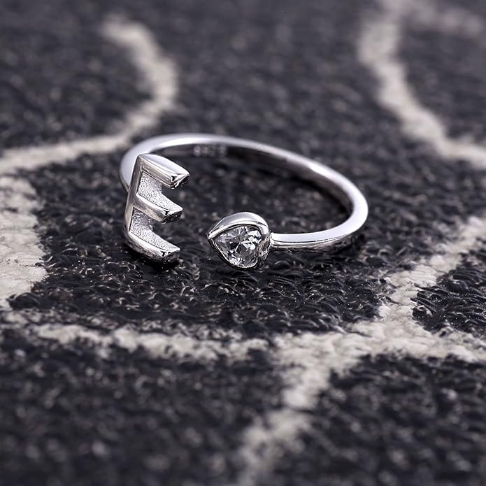 VIKI LYNN 925 Sterling Silver Rings Size 4.5 Adjustable Initial Letter Ring with Cubic Zirconia-Personalized Gifts for Women