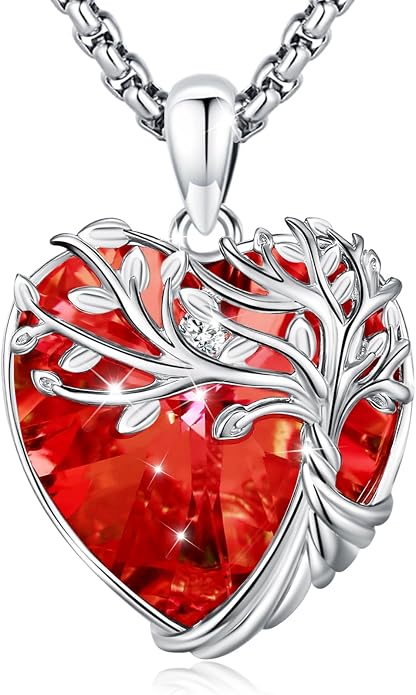 Tree of Life Necklace Sterling Silver Crystal Abalone Shell Tree Pendant with Heart Family Tree Jewelry for Women Mother's Day Gifts
