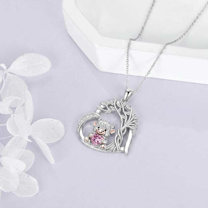 PELOVNY Teddy Bear Necklace for Women 925 Sterling Silver Bear/Highland Cow/Fox/Cat/Axolotl Birthstone Necklace Christmas Birthday Jewelry Gifts for Mom Daughter Wife Sister