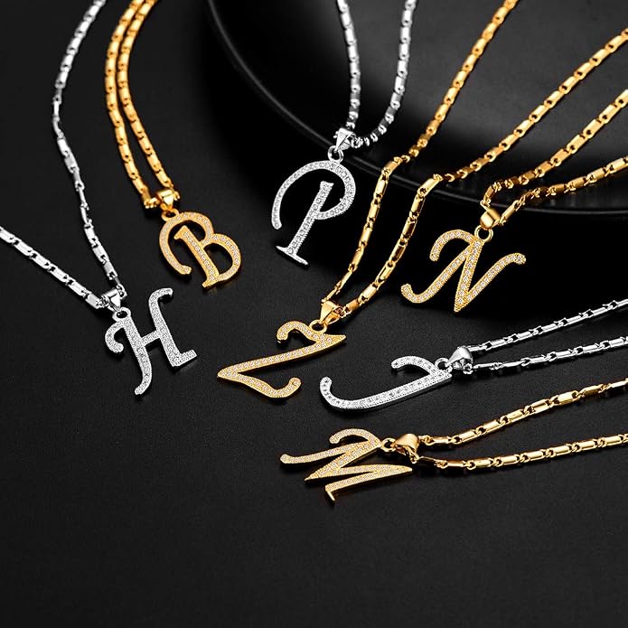 U7 Initial Necklace for Women, Gold/Platinum Plated CZ Crystal Letter A-Z Pendant Necklace, Shiny 20 Inch Name Chain Dainty Personalized Jewelry for Men Mom Wife Friend