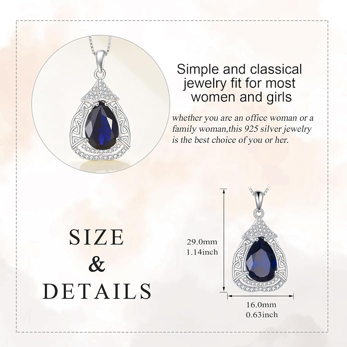 YAFEINI Blue Topaz Necklace Sterling Silver Teardrop Filigree Pendant Necklace September Birthstone Jewelry Gifts for Women