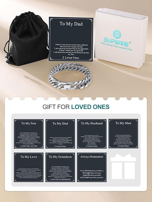 Supcare Unique Anniversary Birthday Valentines Fathers Day Stainless Steel Cuban Link Bracelets for Men Him, To My Man Dad Husband Love Always Remember Wrist Chain Bracelet Jewelry Gifts