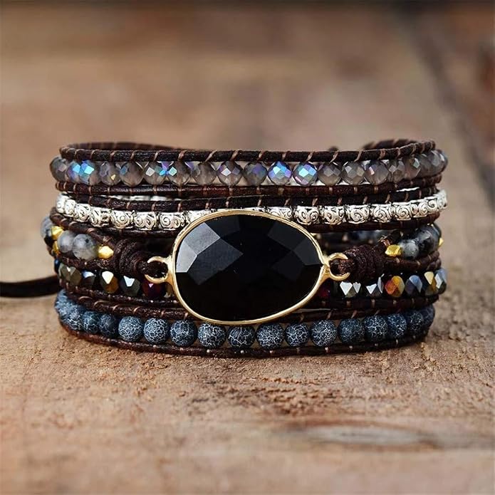 YGLINE Boho Handmade Wrap Leather Tube Crystal Stone Bracelet for Women