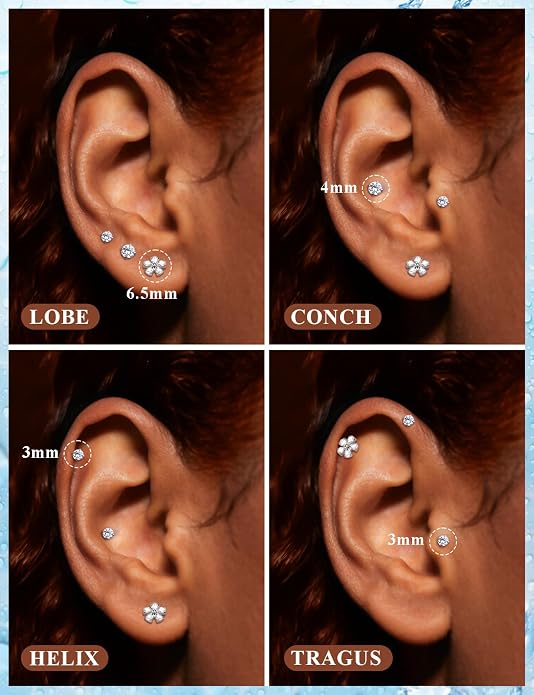 20G 18G 16G Astm F136 Titanium Internal Thread Flat Back Earrings Nose Studs Tragus Forward Helix Conch Cartilage Lobe Earring Stud Medusa Labret Monroe Lip Ring Piercing Jewelry For Women Men