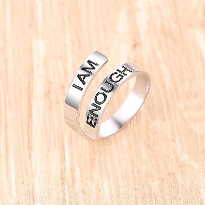 ZRAY Silver Keep Going Ring Inspirational Jewelry Stainless Steel Engraving Size Adjustable Personality Encouragement Gift for Women Teens Girls