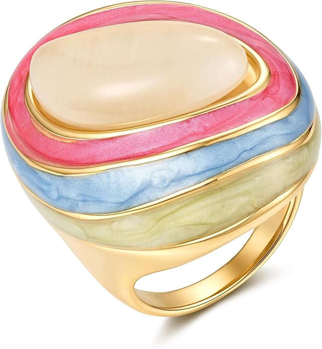 YeGieonr Gold Rings for Women Non Tarnish - 18K Gold Plated Stainless Steel Chunky Oval Statement Ring, Dainty Thick Waterproof Stackable Ring