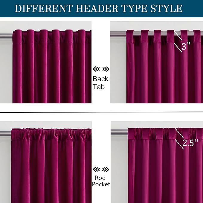 PRIMROSE Hot Pink Velvet Curtains 72 inch Long for Living Room,Set of 2 Panels Blackout Rod Pocket Back Tab Window Treatment Room Darkening Heavy Decorative Curtains Drapes for Bedroom