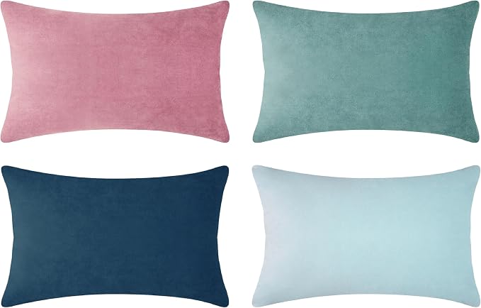 MONDAY MOOSE Decorative Throw Pillow Covers Cushion Cases, Set of 4 Soft Velvet Modern Designs, Mix and Match for Home Decor, Pillow Inserts Not Included (12x20 inch, Pink/Blue)