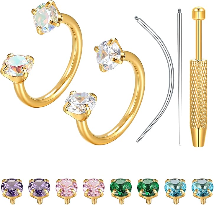 Oveta 18G Horseshoe Nose Rings for Women, 16G 20G Surgical Steel Nose Ring Hoop 6/8/10/12mm, Internally Threaded Tragus Cartilage Helix Earrings Silver/Gold, 3mm CZ