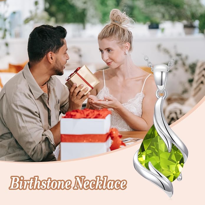 HPQQ Birthstone Necklace for Women 925 Sterling Silver Teardrop Pendant Fine Jewelry Birthday Mothers Day Gifts for Women Mom Her