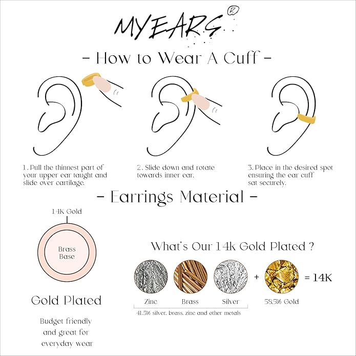 MYEARS Women Ear Cuff Earring Gold Non Pierced Ear Cartilage Clip on Wrap Hoop 14K Gold Filled Tiny Boho Beach Simple Minimalist Delicate Handmade Hypoallergenic Jewelry Gift-Sold as Single/Pair