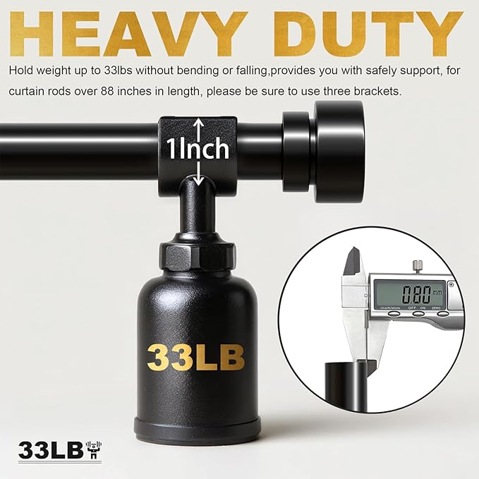 Lootkell Modern Black Curtain Rods Set, 48-84 Inches Adjustable, Heavy Duty 1 Inch Diameter, Decorative Finials, 2 Pack, for Windows, Outdoor, Farmhouse, Bedroom, Kitchen, Living Room